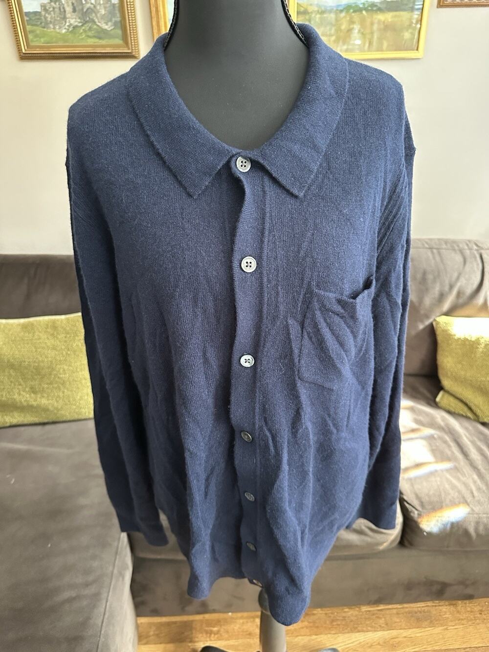 Quince Men Mongolian Cashmere Button Down Sweater Blue M